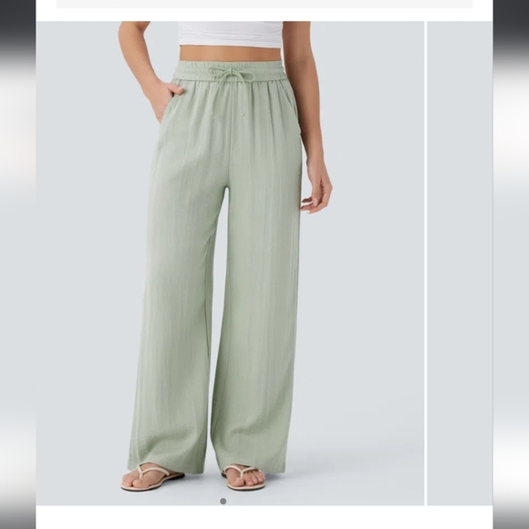 HALARA Green Wide Leg Pants High-Rise Elastic Waist - Picture 2 of 7